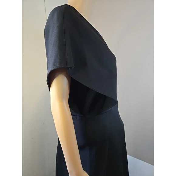 Vince. Women's Black V-Neck Flutter Sleeve Bias Cut Midi Dress Size 6 - Picture 9 of 13